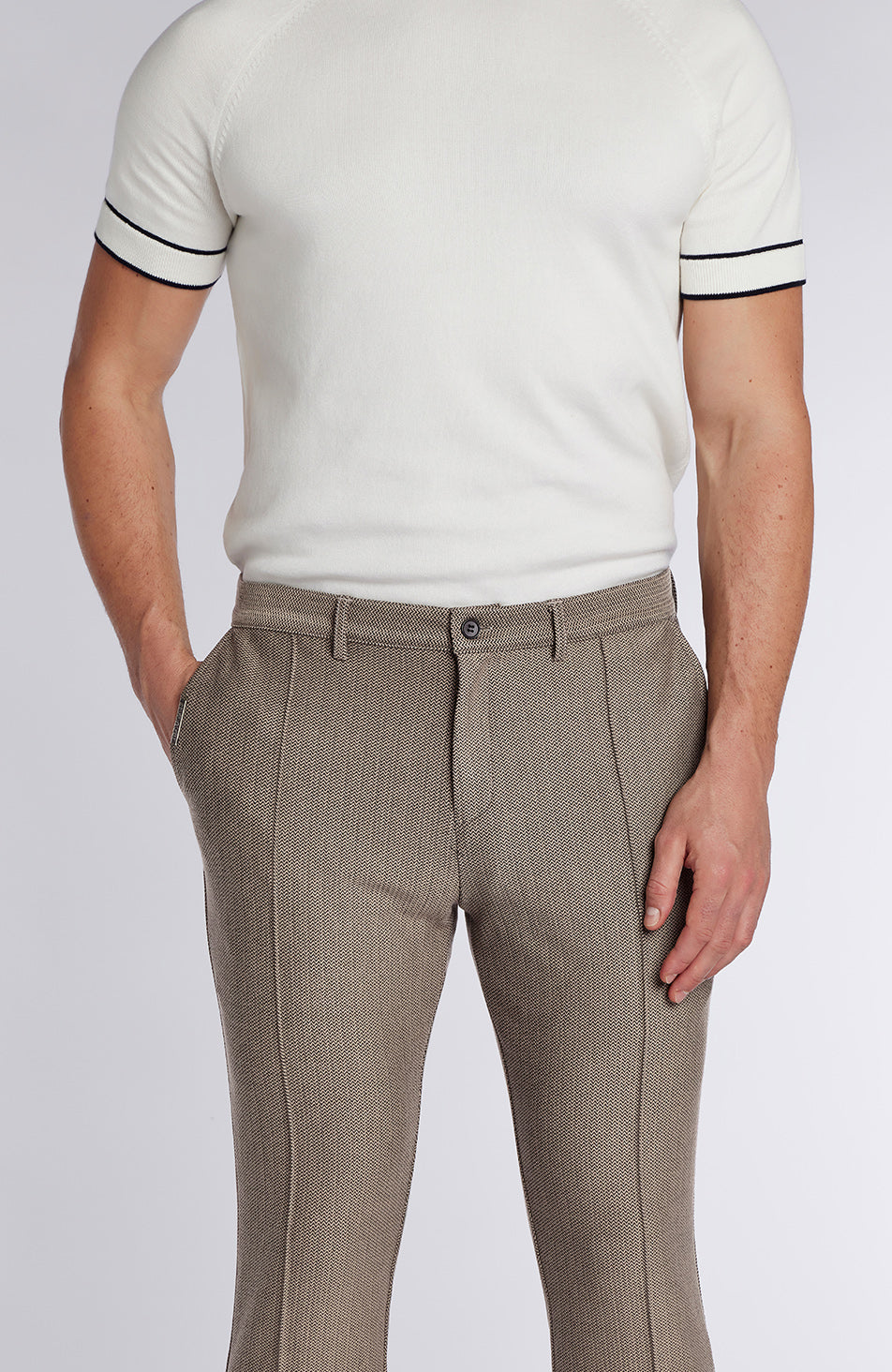 Tormore Slim Geo Textured Trousers in Taupe