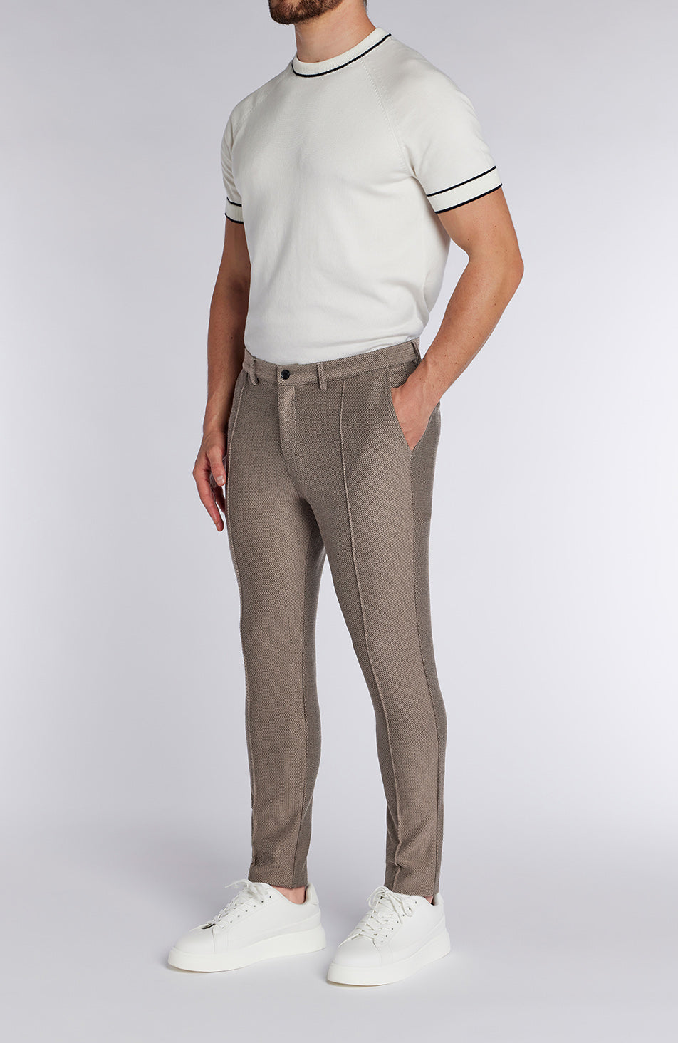 Tormore Slim Geo Textured Trousers in Taupe