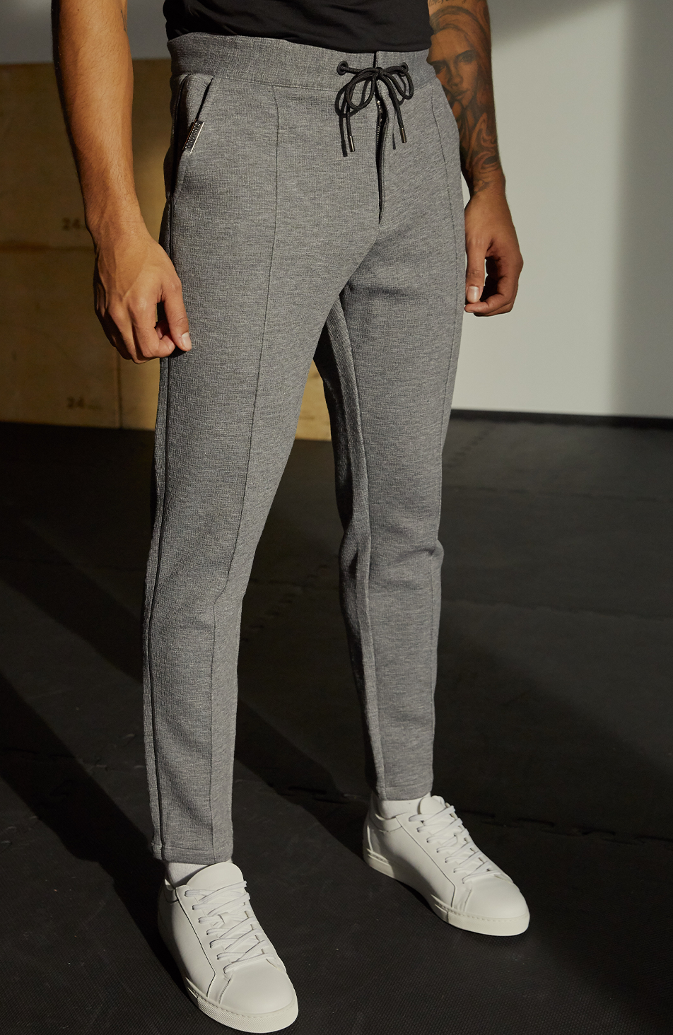 Textured Piping Pants in Grey