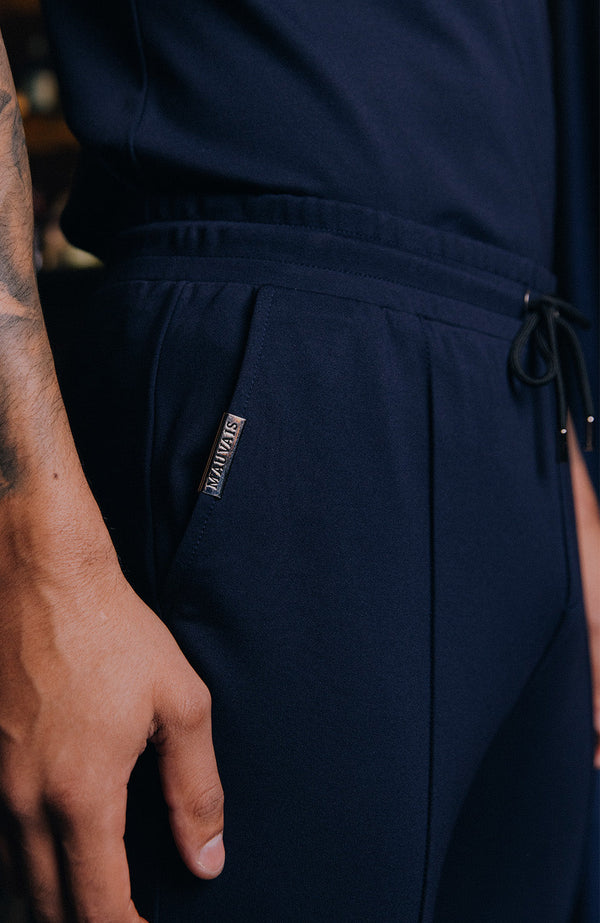 Luxe Pintuck Trousers in Navy