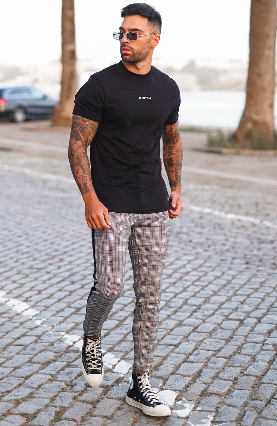 Check Cropped Smart Trousers in Grey