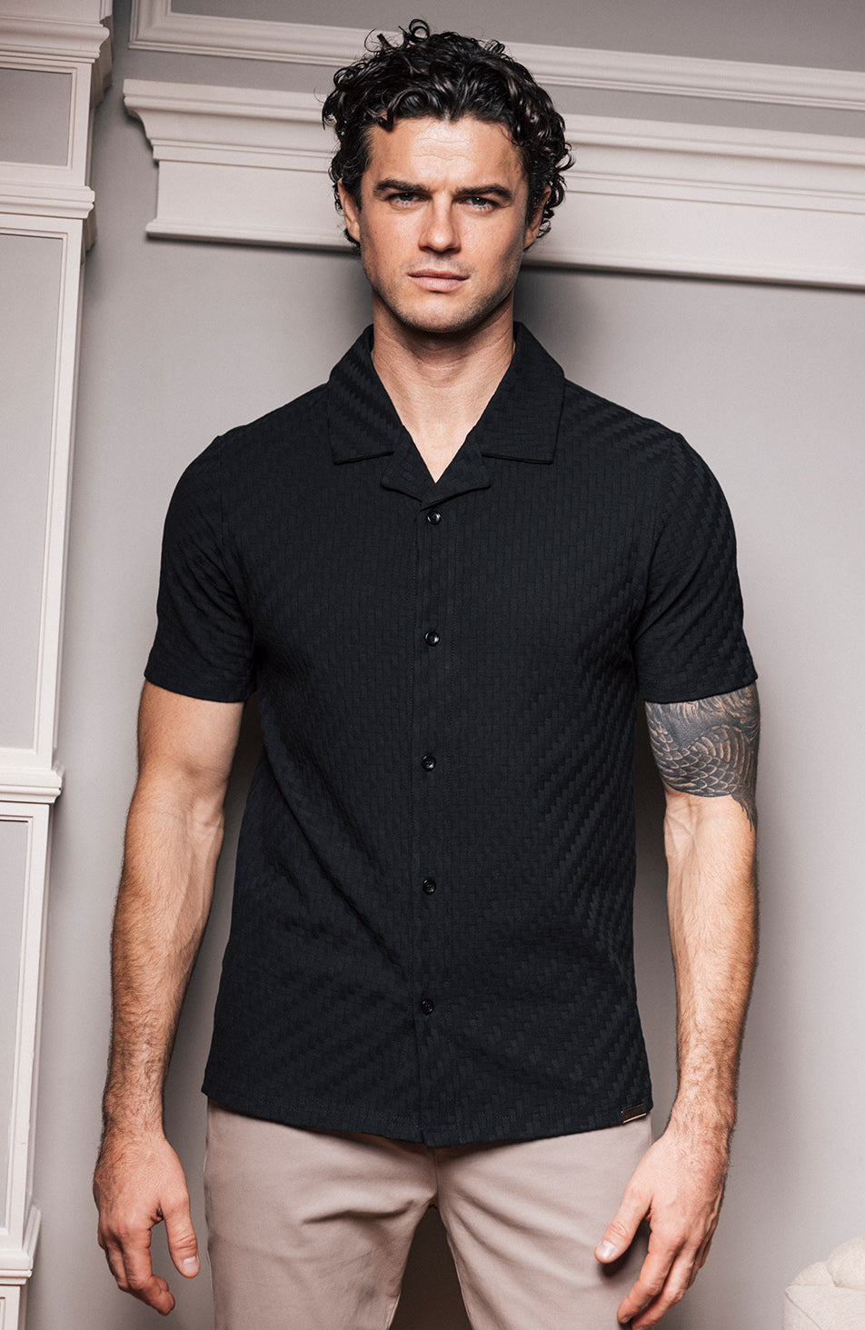 Vincent Slim Grid Shirt in Black