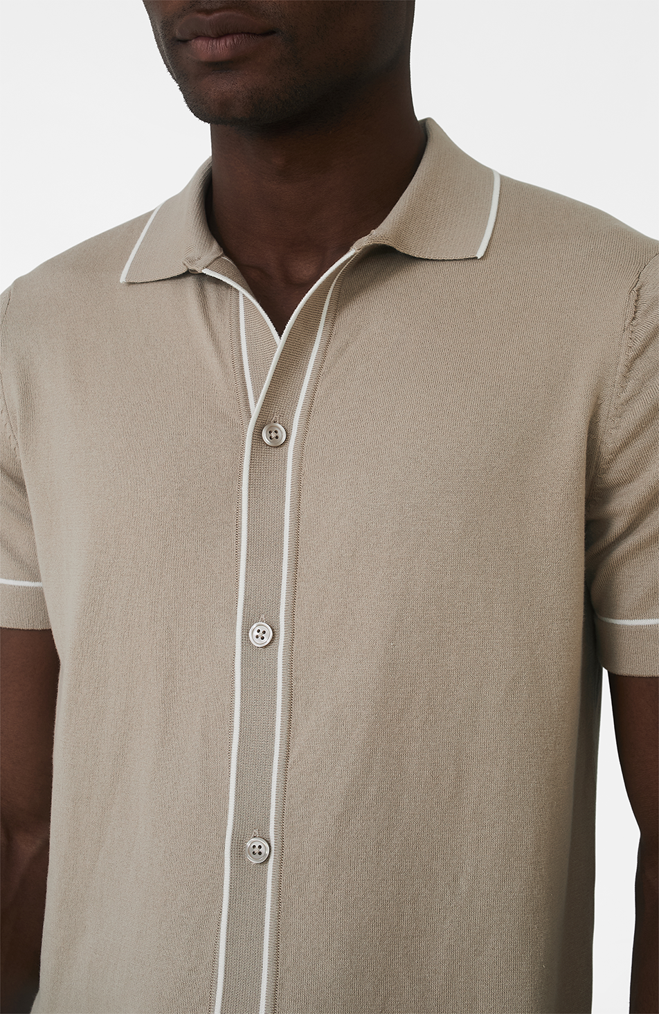 Luciano Slim Knit Shirt in Beige