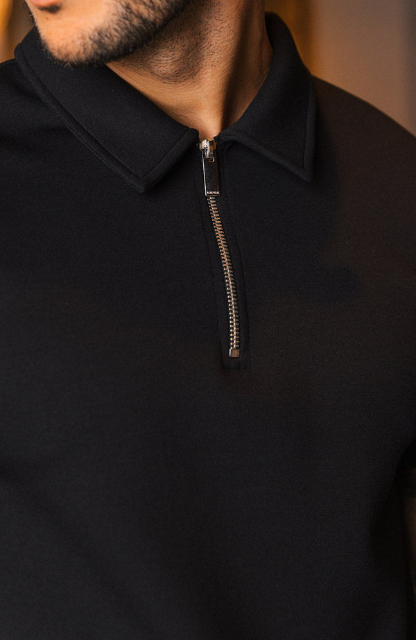 Lowell Luxe Zip Polo in Black