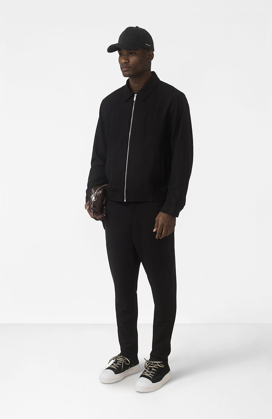 Savile Slim Pinstripe Chino Trousers in Black