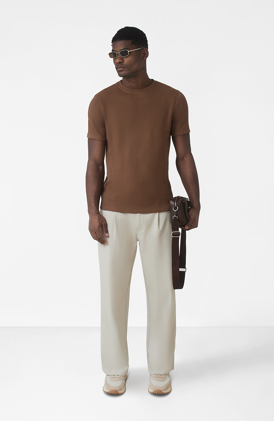 Cedro Slim Textured Tee in Caramel