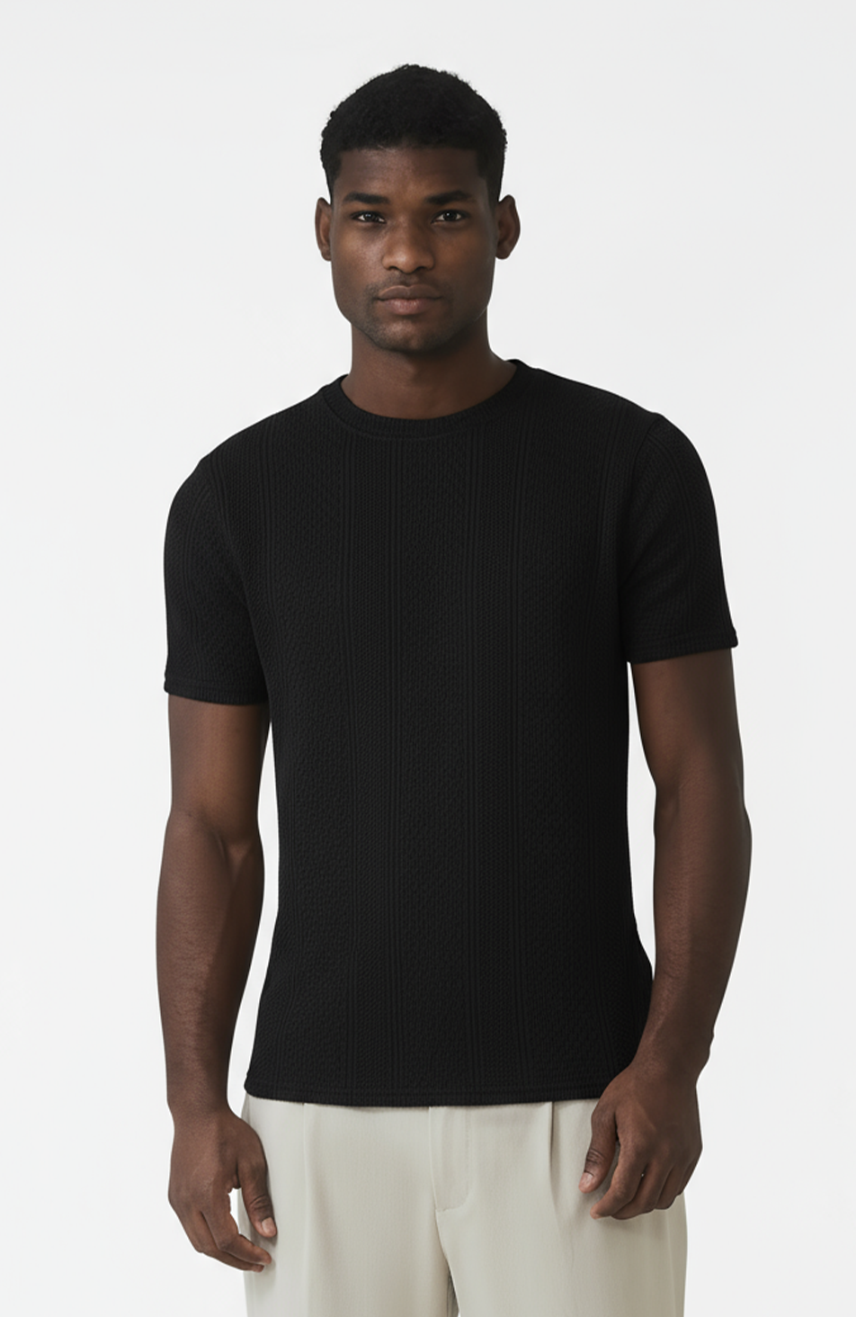 Cedro Slim Textured Tee in Black