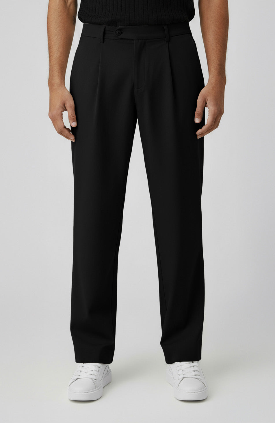 Como Relaxed Fit Pleated Tailored Trouser in Black