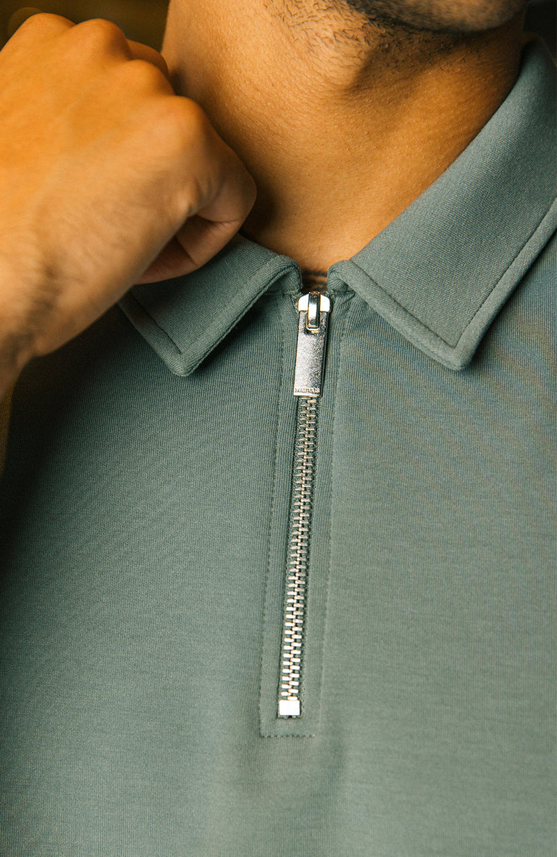 Lowell Luxe Zip Polo in Sage
