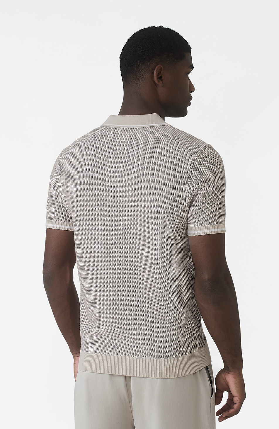 Giordini Tipped Birdseye Knit Polo in Beige