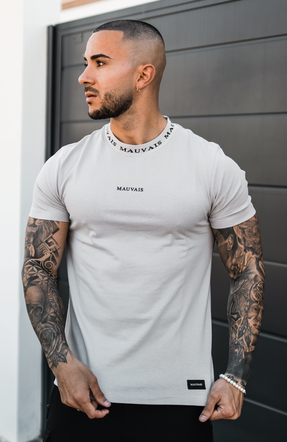 Neck Tape T-shirt in Grey