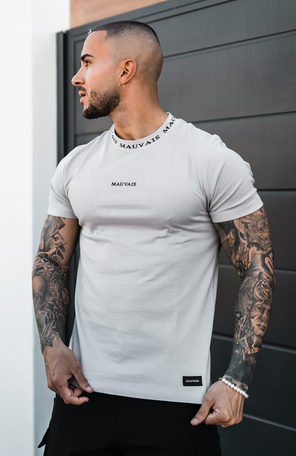 Neck Tape T-shirt in Grey
