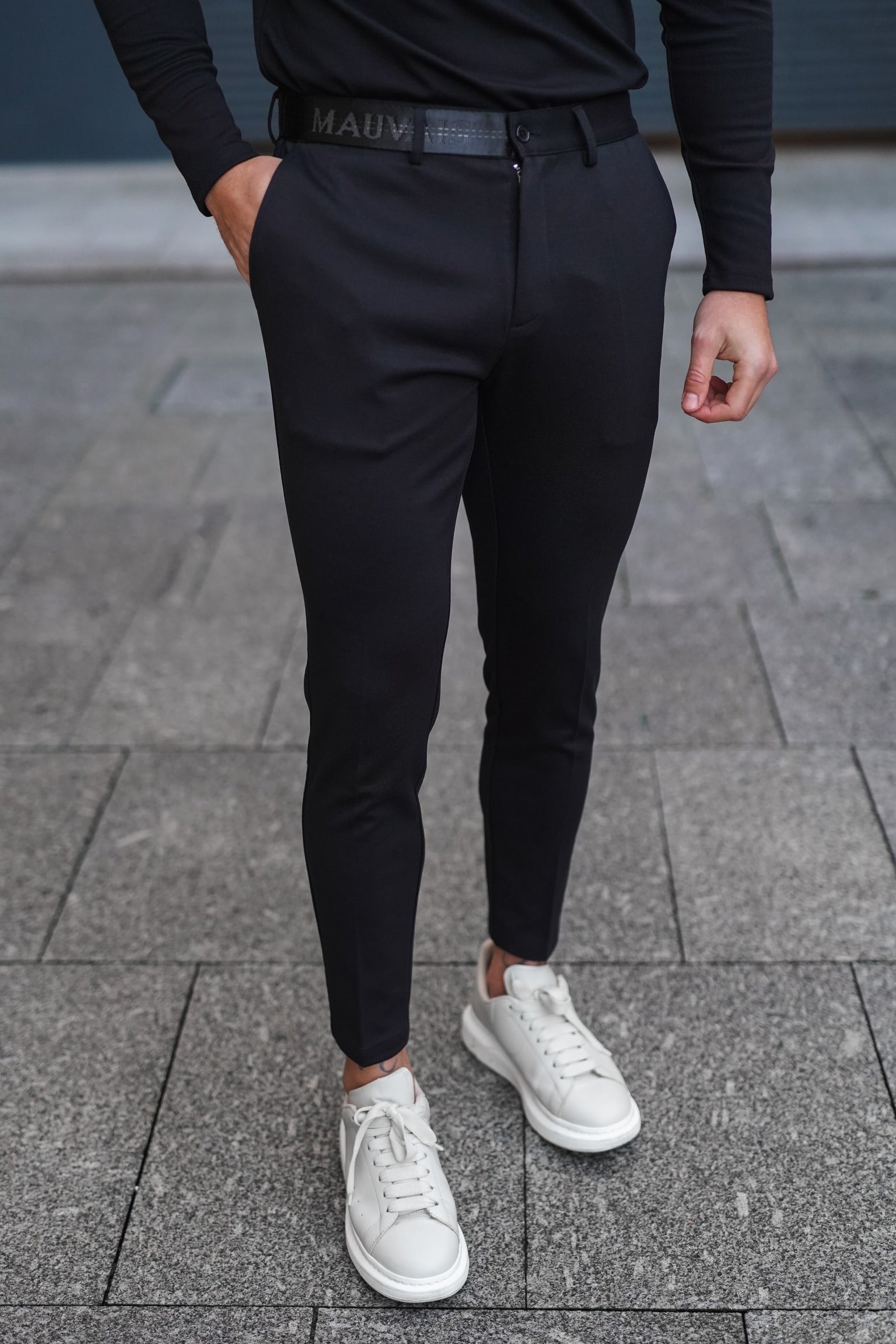 Renato Premium Half Belt Trousers in Black