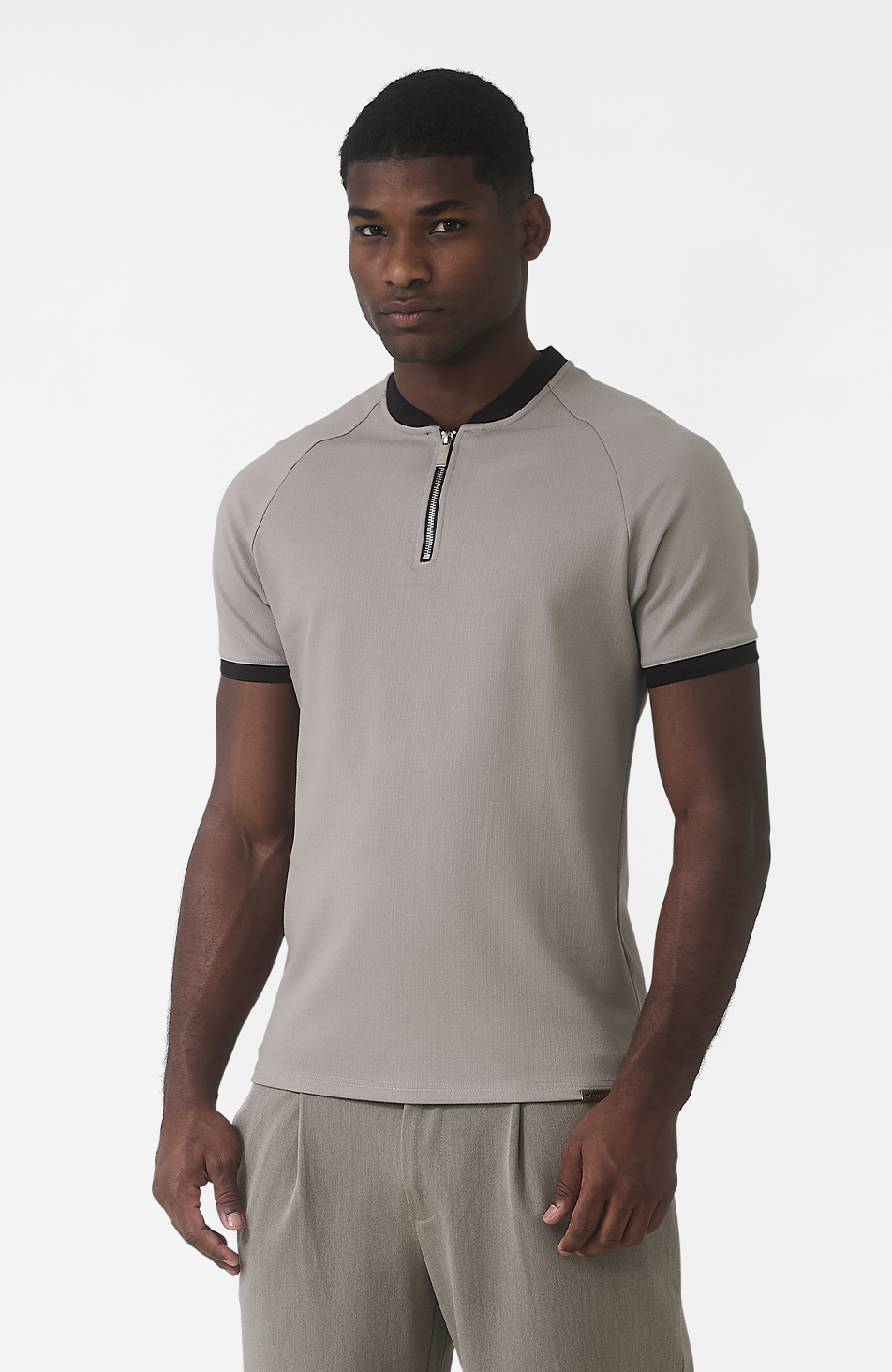 Signature Zip Tee in Monaco Beige