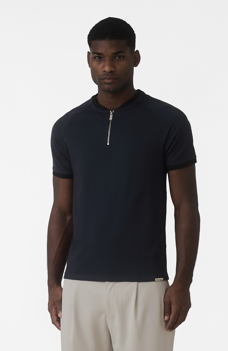 Signature Zip Tee in Navy