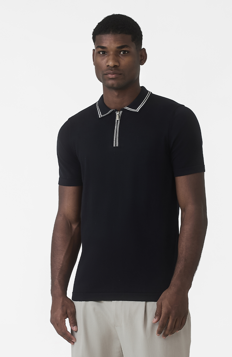 Newbury Slim Zip Knit Polo in Navy