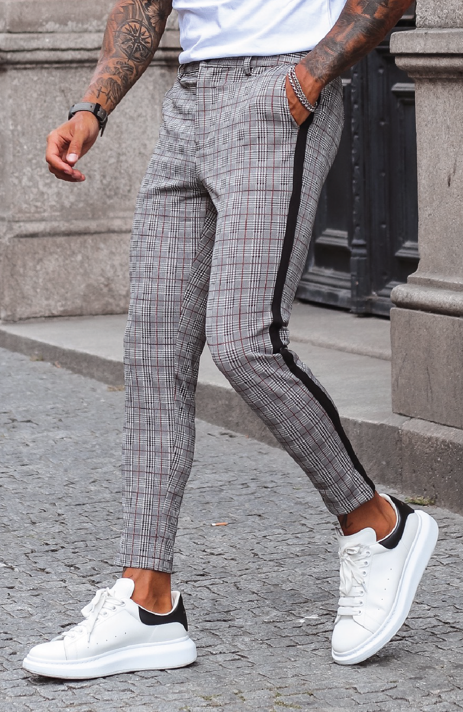 Check Cropped Smart Trousers in Grey