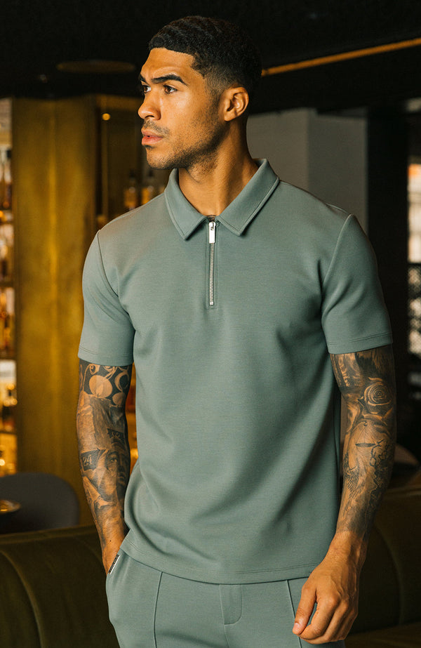 Lowell Luxe Zip Polo in Sage