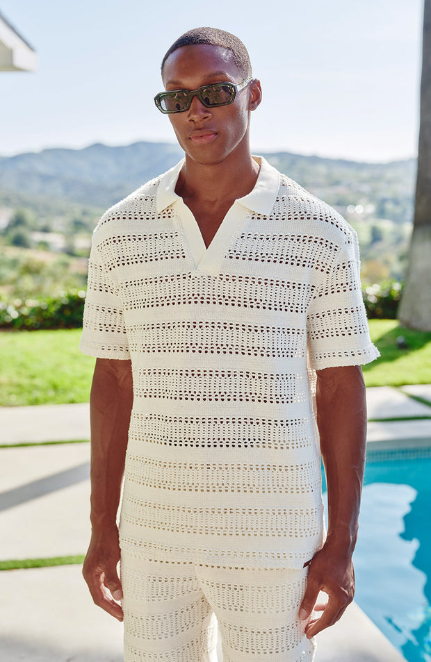 Romano Stripe Polo in White