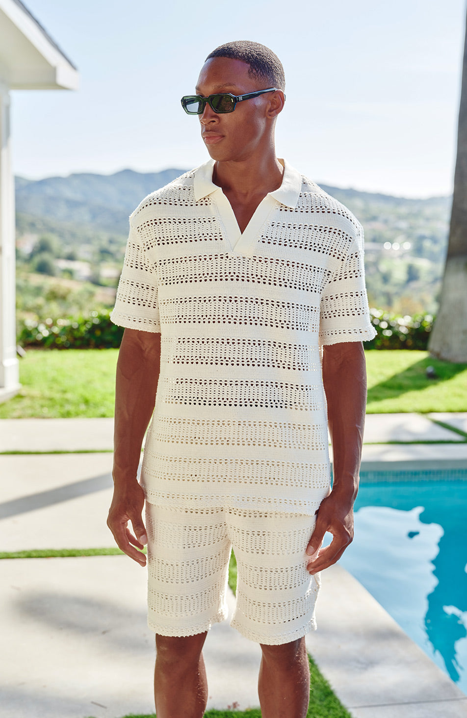 Romano Stripe Polo in White