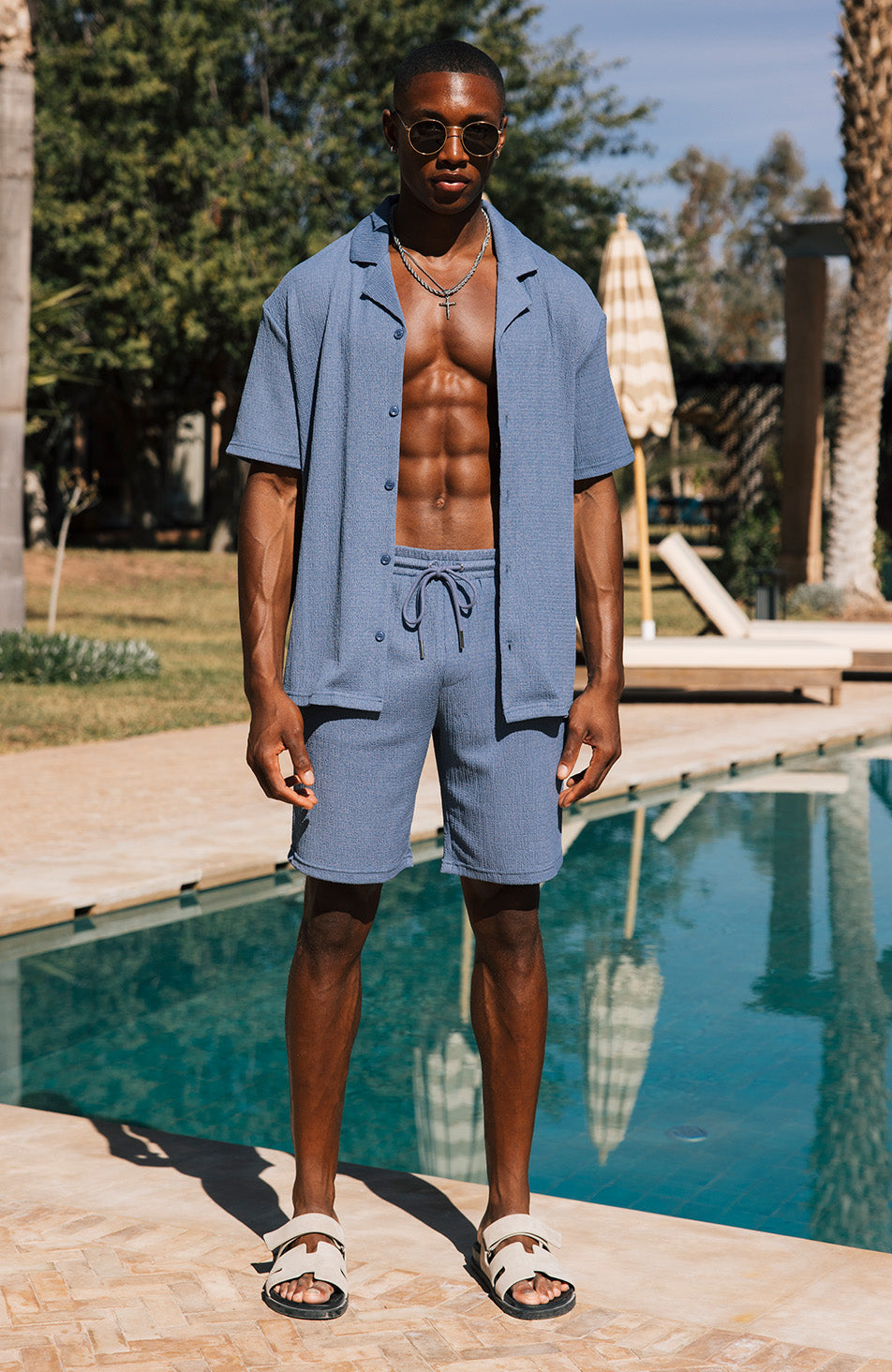 Eivissa Slim Stretch Shorts in Storm Blue