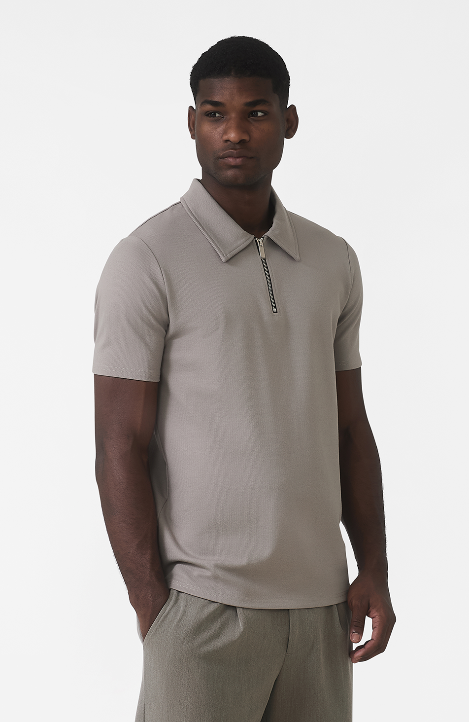 Signature Zip Polo in Monaco Beige