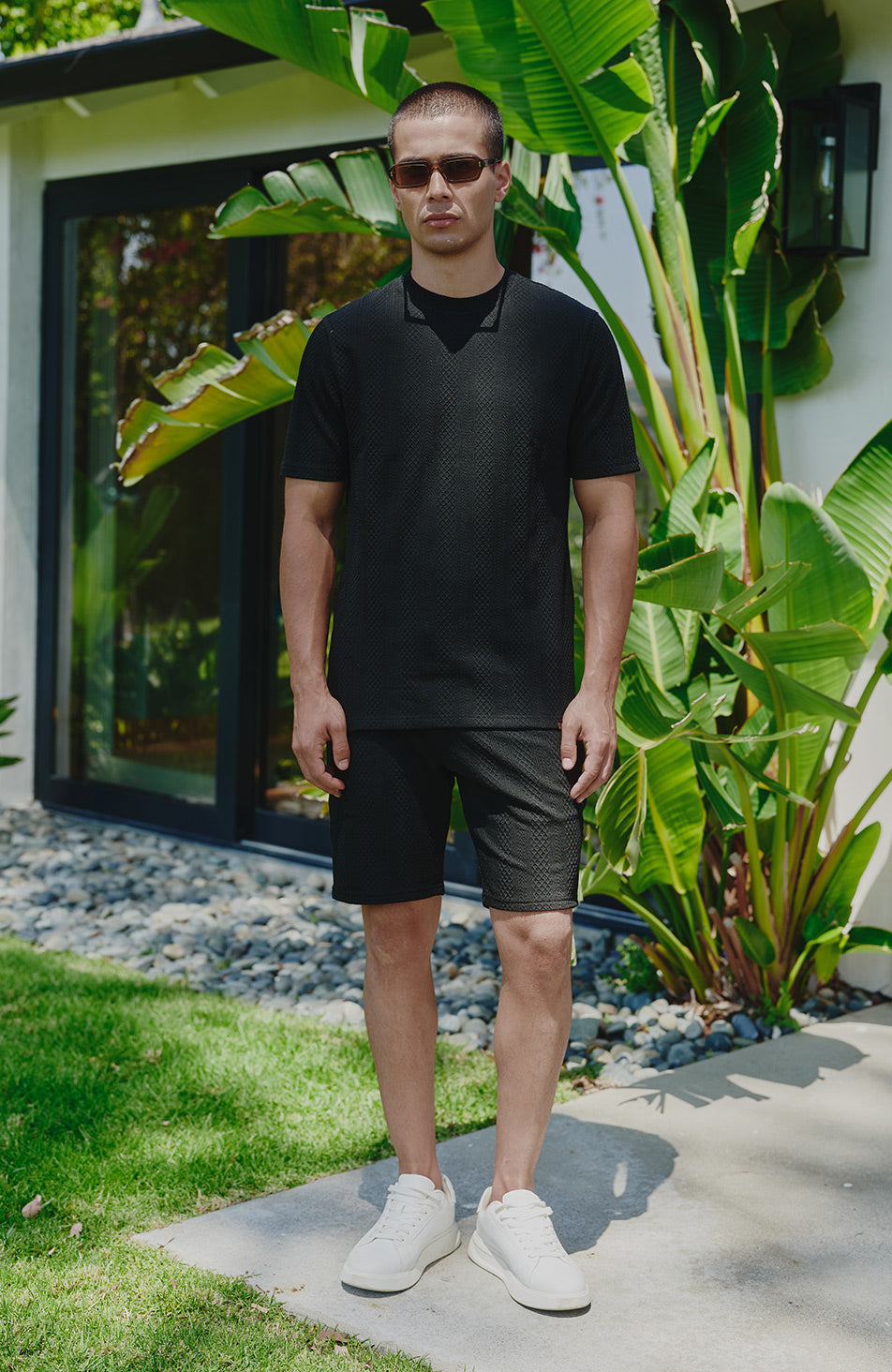 Tanami Textured Stretch Slim Shorts in Black