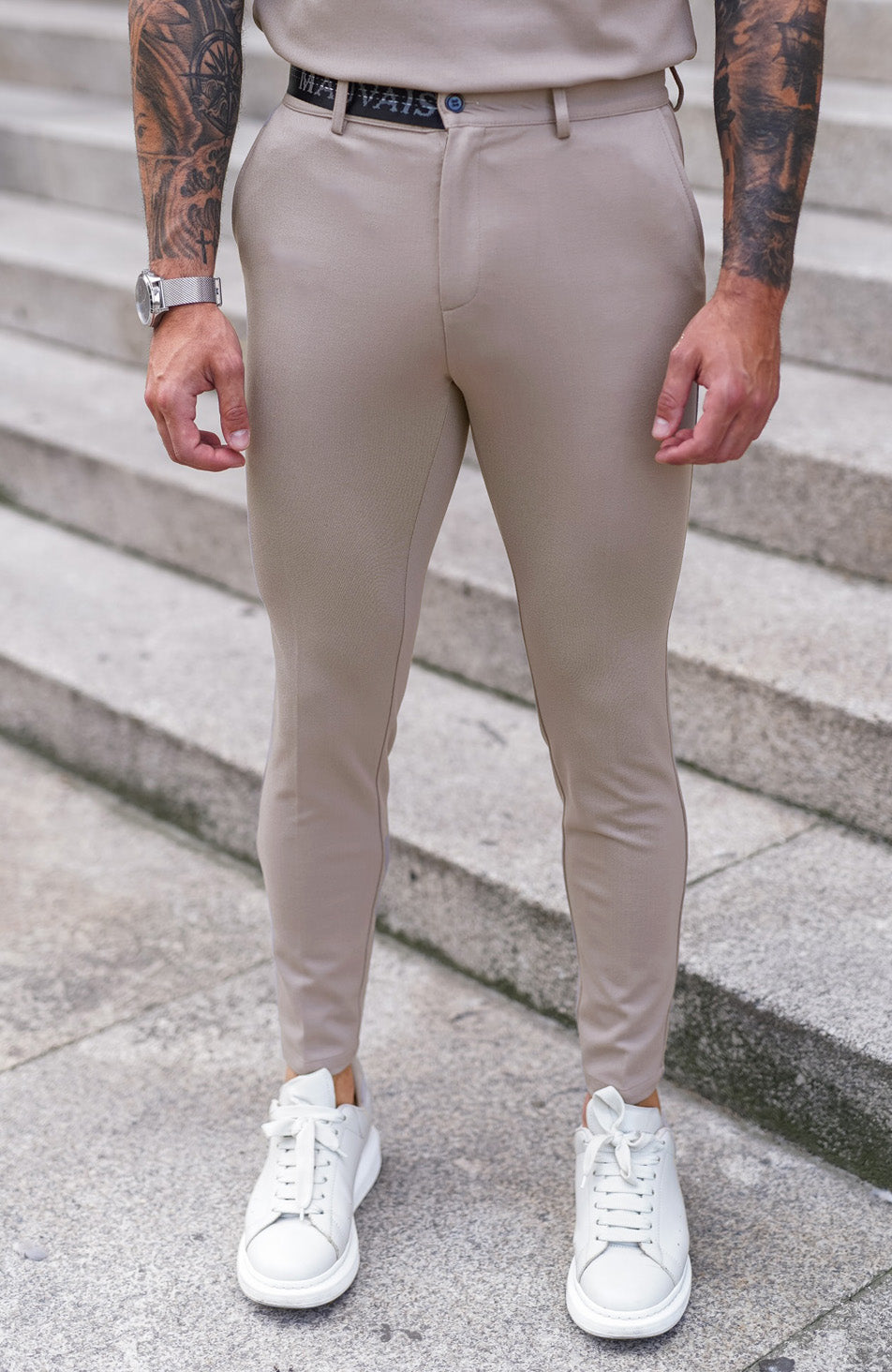 Renato Premium Half Belt Trousers in Beige – MAUVAIS