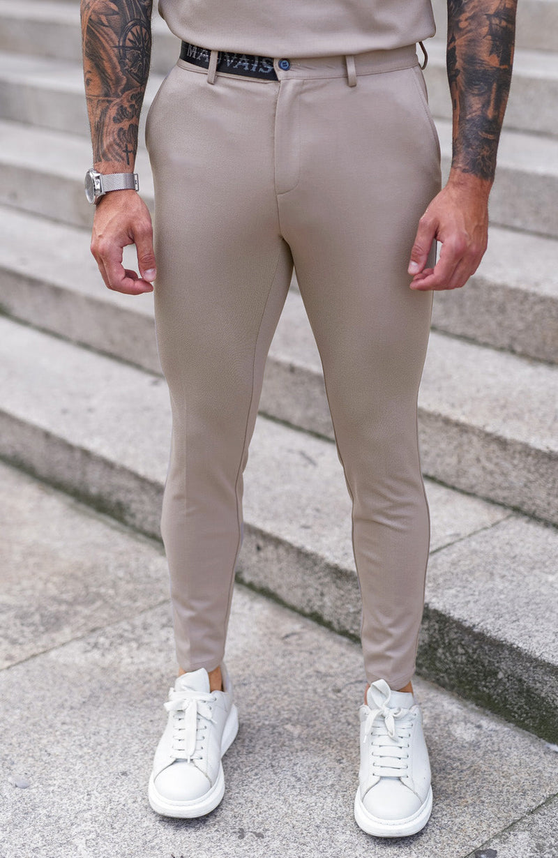 Renato Premium Half Belt Trousers in Beige