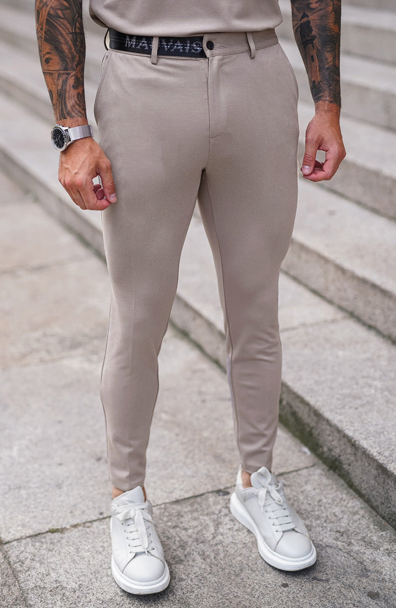 Renato Premium Half Belt Trousers in Beige