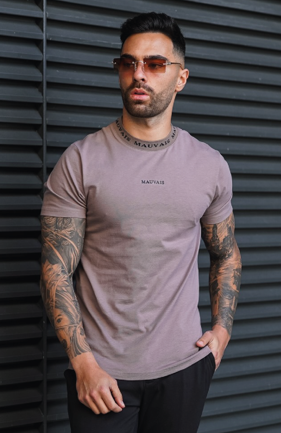 Neck Tape T-shirt in Taupe