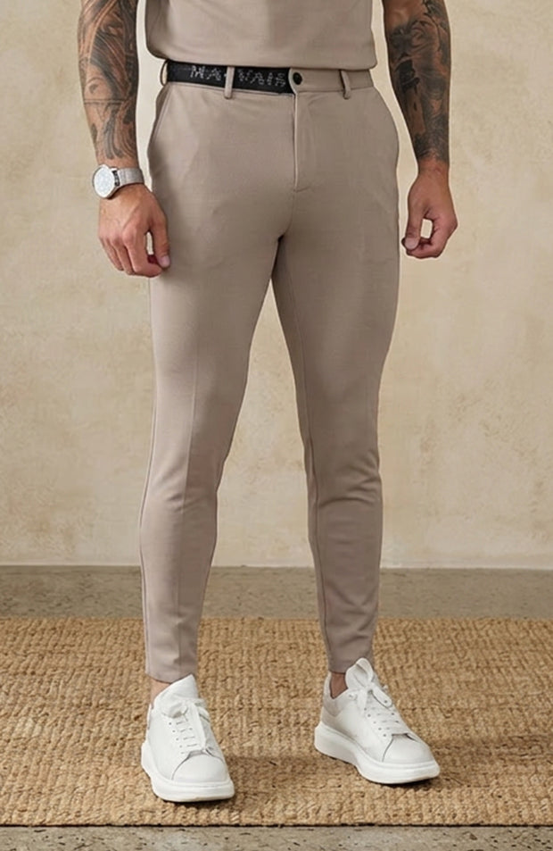 Signature Trousers with Half Belt in Monaco Beige