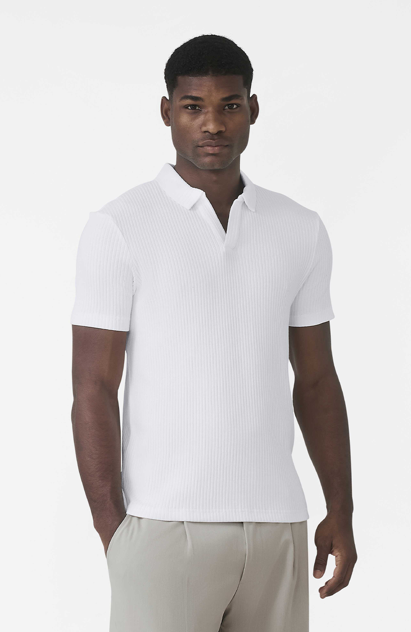 Elysee Slim Ribbed Revere Polo in White