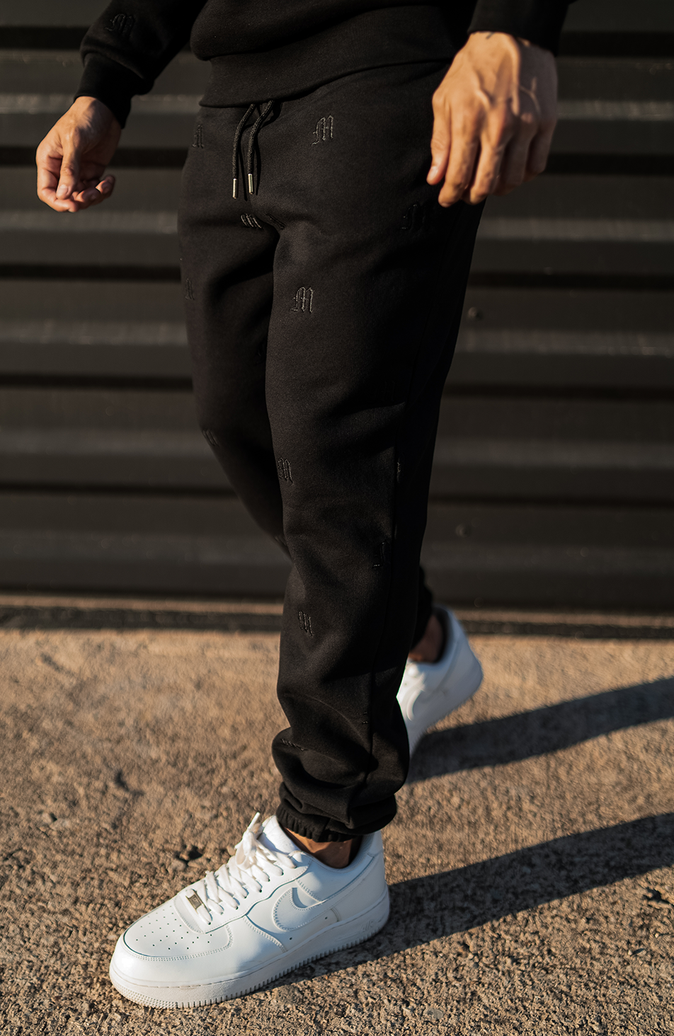 Monogram Embroidery Joggers in Black