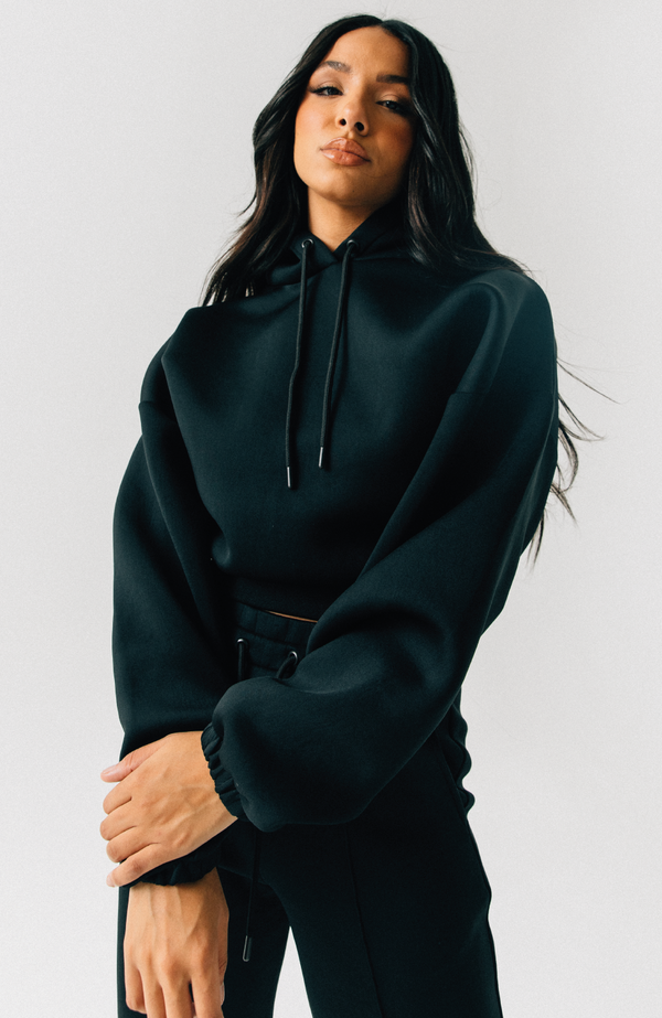 Womens Ivy Cropped Neoprene Hoodie in Black MAUVAIS