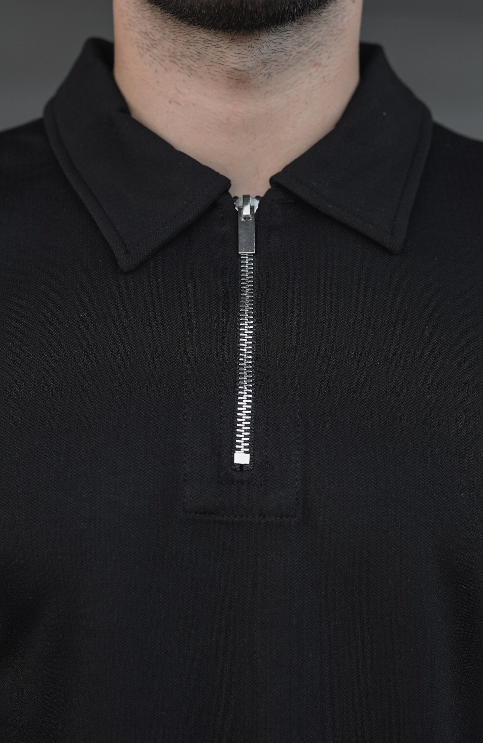 Long Sleeve Zip Polo in Black