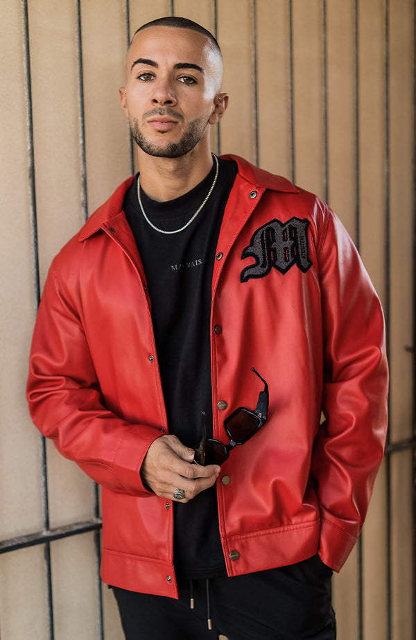 Faux Leather Jacket in Red