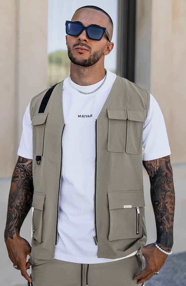 Utility Cargo Vest in Taupe